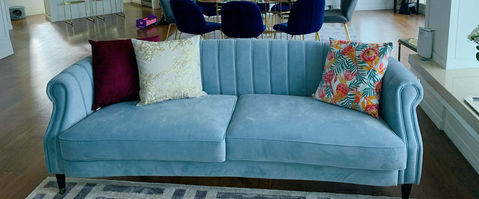 Indigo Sofa Blue Velvet X 2 pc 藍色絨面梳化 Size 225w x 95d x 76h cm