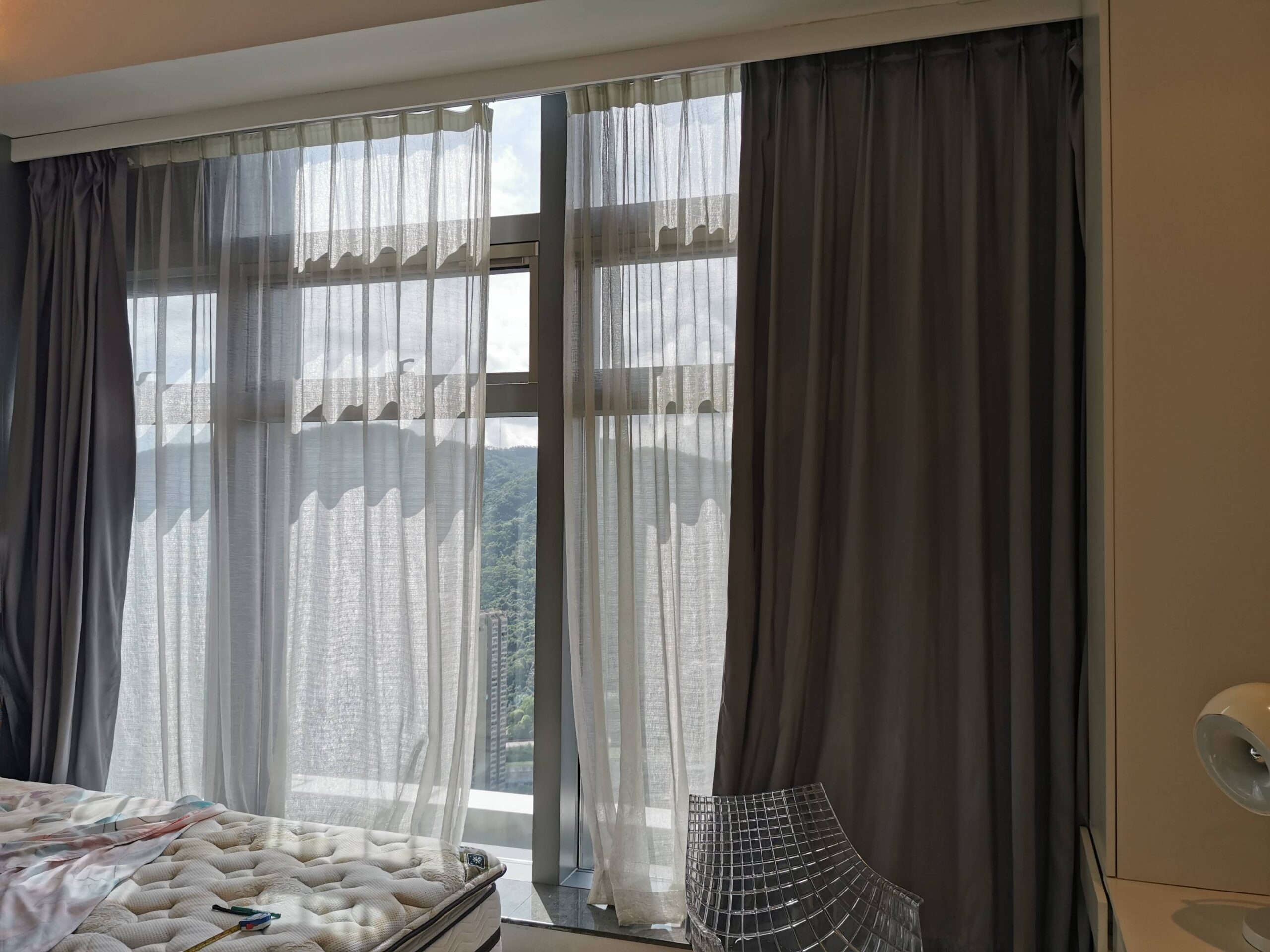 Pair of Grey Drapery & sheer