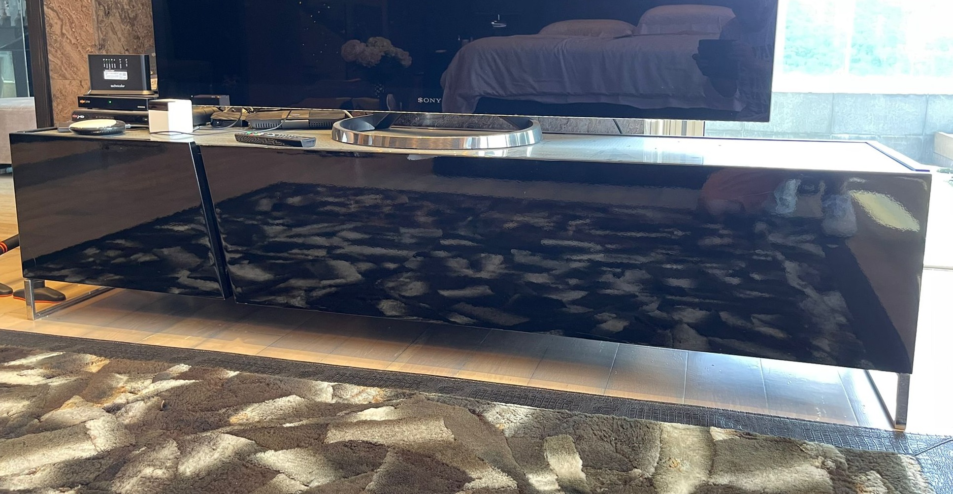 High Gloss Black TV cabinet L2000 D450 H470mm